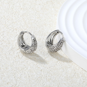 Diamond Earrings Women's Gold <b>Silver</b> Hoop <b>Studs</b> With Rhinestones For Everyday Wear - Product Image 3