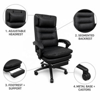 Chaise de bureau ergonomique noire en similicuir PU, grande taille, dossier haut, réglable, avec accoudoirs articulés et repose-pieds