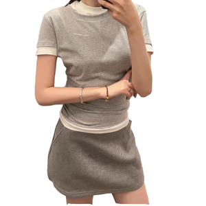UZ414 Women's Casual Short <b>Sleeve</b> T-Shirt Slim Fit Base Shirt with New Letter Double Collar Anti-Pilling Knitted Design - Product Image 4