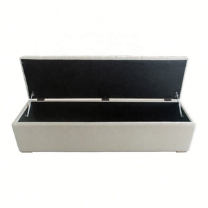 אירופאי בציר עתיק עץ טהור פשתן ריפוד תא מטען מצויץ שמיכת קופסא אחסון מיטת סוף שרפרף הדום עבור סלון חדר שינה - Product Image 3