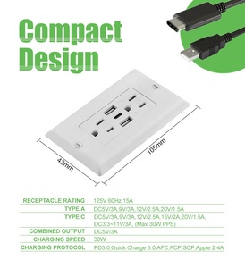 Barep ETL ช่อง15A USB 30W ช่องเสียบผนังพร้อมช่องเสียบ USB A & Single Type C สำหรับอุปกรณ์ไอโฟน/ไอแพด/แอนดรอยด์ - Product Image 4