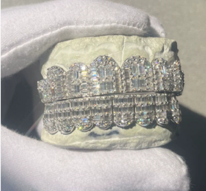 Grillz dentaire personnalisé en argent, serti invisible, avec diamants Moissanite taille princesse VVS, style Hip Hop - Product Image 3