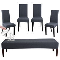 FORCHEER Housse de chaise de salle à manger 4 pièces et housse de banc 1 pièces Housse de chaise lavable Jacquard imperméable Protecteur de siège amovible