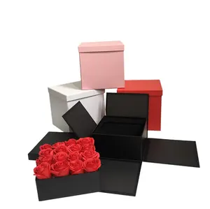 थोक कम कीमत दो परतों घूर्णन योग्य ढक्कन के साथ वर्ग उपहार गुलाब बॉक्स कागज पैकेज फूल बॉक्स