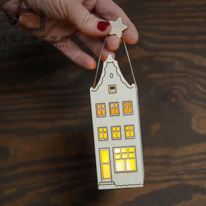 Mini casa de madera de Navidad Natural, artesanía, decoración cortada con láser con luz Led, Mini Casa de viviendas de Amsterdam para decoración de Navidad - Product Image 2