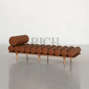 outdoor hotel furniture armless brown daybeds for sale European comfy daybed lounge modern indoor leather daybed