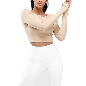 เสื้อยืดรัดรูปสำหรับผู้หญิง,เสื้อยืดโยคะแขนยาวมีสไตล์ขายส่ง - Product Image 1