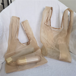 Fuchen OP Custom Logo <b>Transparent</b> Polyester Organza Tote <b>Bag</b> with Shoulder Strap Large Mesh Design for Gift Use - Product Image 5