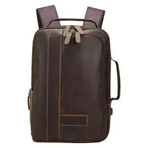 蒂丁品牌复古男士真皮背包15.6英寸扩展笔记本包带USB牛皮背包