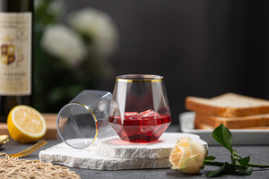 Durable 9oz 12oz 14oz Gold Rim Diamond Classic Reusable PP <b>Plastic</b> Wine for Whiskey <b>Glasses</b> - Product Image 4