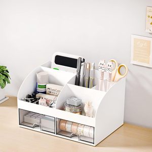 Desk Organizer with 6 Compartments 2 <strong>Drawers</strong> Plastic <strong>Makeup</strong> Organizer Pen Holder for Desktop Storage Desk Organization - Product Image 5