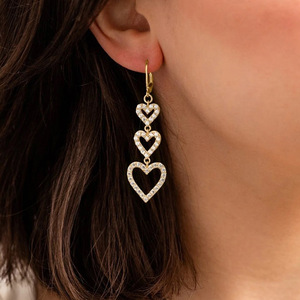 Women's Heart Drop Earrings Micro Pave Cubic Zirconia Evening Dress Fashion Jewelry - Product Image 2