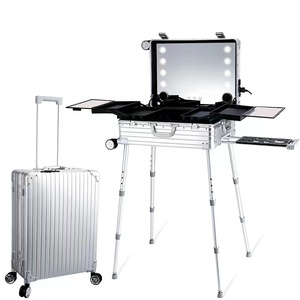 Aluminum Rolling Makeup <b>Storage</b> Trolley Case with LED Light and Mirror Silver <b>Suitcase</b> 22" & 24" Sizes - Product Image 3