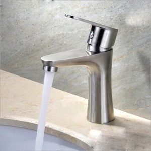 Grifo de acero inoxidable de un solo orificio, moderno, para lavabo, montado en el encimera del baño. - Product Image 1
