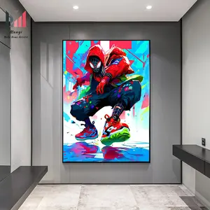 蜘蛛侠动漫涂鸦为KIs男孩的房间家居装饰墙壁艺术图片和海报为客厅装饰Caudros画布