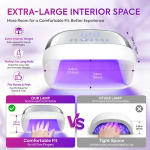 โคมไฟเล็บ LED ป้องกันรังสียูวี พร้อมพื้นที่กว้างพิเศษ, หลอด LED คู่ความยาวคลื่น 365+405 นาโนเมตร, ตั้งเวลาได้ 4 ระดับ 30 วินาที/60 วินาที/99 วินาที/120 วินาที - Product Image 3