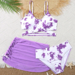 Traje de Baño de Tres Piezas para Niñas de 8 a 14 Años, Tie Dye, Ropa de Playa Infantil, Conjunto de Bikini con Top, Braguita y Falda Separadas - Product Image 2