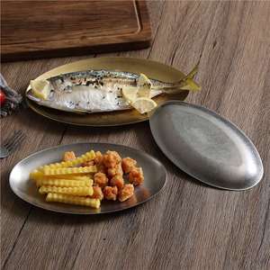 Stainless Steel Oval Plate Flat Bottom Shallow Dish For Fish Snacks Barbecue Serving - Product Image 1