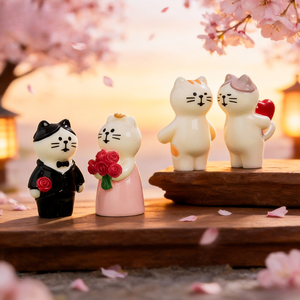 Miniature de paysage, dessin animé mignon, couple de chats de style japonais, artisanat en résine, accessoires de décoration DIY, ornements de bureau, ornements de voiture - Product Image 1