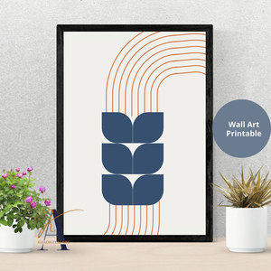 HAOWAI OEM/ODM Set di 3 Stampe d'Arte Murale Moderna di Metà Secolo, Stampe Digitali Geometriche Astratte, Arte da Galleria Blu e Arancione - Product Image 5