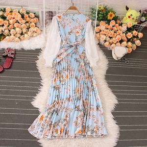 Robes décontractées Robes imprimées plissées élégantes à manches longues pour filles Robe de plage amincissante pour femmes - Product Image 6