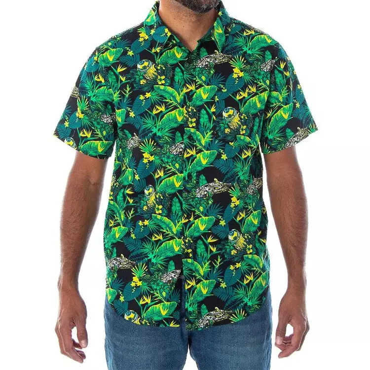 Top Quality Customized Green Men Summer Short Sleeve Hawaiian Beach Shirt