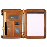 Carpeta de Cuero con Logotipo Personalizado para Diploma, Carpeta de Cuero Genuino con Cremallera, con Cuaderno y Bolígrafo