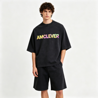 T-shirt pour homme AMLClever 310 g/m² en jersey gaufré batik délavé, coupe ample, manches courtes, personnalisable DTG DTF, logo OEM