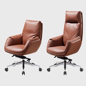 Fauteuil de direction ergonomique moderne en cuir véritable avec dossier en maille, hauteur réglable et repose-pieds - Product Image 3