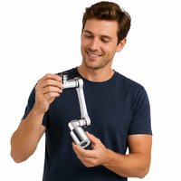 Robinet de cuisine contemporain en acier inoxydable avec extension rotative et bras pivotant à 360 degrés, buse anti-éclaboussures, design moderne