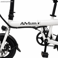 Vélo électrique pliable portable AM E-BIKE blanc compact mini pour la ville, léger, avec moteur à moyeu arrière et frein à disque