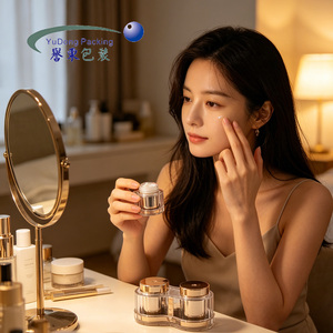 Pot de crème pour les yeux de luxe à double compartiment 2 en 1, flacon vide pour crème de jour et de nuit, emballage cosmétique en acrylique avec spatule - Product Image 2