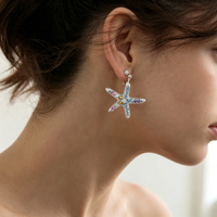 Boucles d'oreilles pendantes QX en argent sterling 925 avec zircon coloré, motif étoile de mer bleue estivale, pour femme, boucles d'oreilles clous exquises et originales