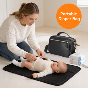 <span class=keywords><strong>Sac</strong></span> à langer mini élégant en cuir PU haut de gamme avec fonction résistante à l'eau pour bébé fille et garçon, avec matelas à langer intégré - Product Image 1