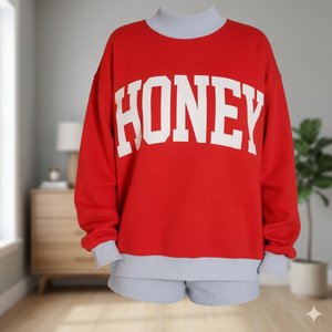 Custom Oversized Honey Letter Print Sweatshirt Women Mock Neck Long Sleeve Fleece Pullover Casual Cotton Winter Streetwear Top - Product Image 2