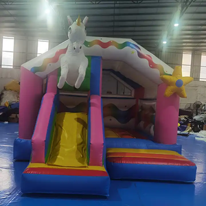 Castillo Inflable Comercial Pequeño con Tobogán, Diseño <span class=keywords><strong>de</strong></span> Unicornio y Caballo, para Niños, Uso en Exteriores - Product Image 1