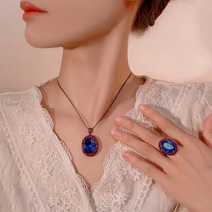 High Quality Eco-friendly Copper Black Gold Plated 15*20mm Imitation Red Corundum Pendant Earrings <b>Set</b> Big Zircon Jewelry <b>Sets</b> - Product Image 6