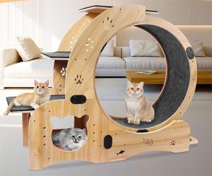 Großhandel modernes Holzkätzchen Trainingsspielzeug Innenraum Holz-Haustiermöbel 4-in-1 Katzenrad mit Schallfreiem Rad - Product Image 5