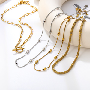 <span class=keywords><strong>Collier</strong></span> <span class=keywords><strong>Serpent</strong></span> en Acier Inoxydable Plaqué Or pour Femme, Anti-ternissement, avec Fermoir OT Massif, <span class=keywords><strong>Maille</strong></span> Tressée et Perles - Product Image 1