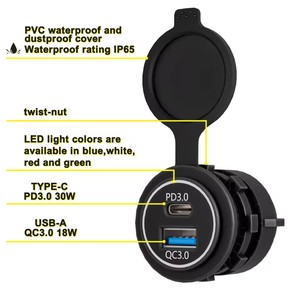Chargeur de voiture 12V 24V 2 ports PD QC 3.0 pour <span class=keywords><strong>bus</strong></span>, camion, <span class=keywords><strong>camping</strong></span>-<span class=keywords><strong>car</strong></span>, prise USB Type C, chargeur USB 24V - Product Image 2
