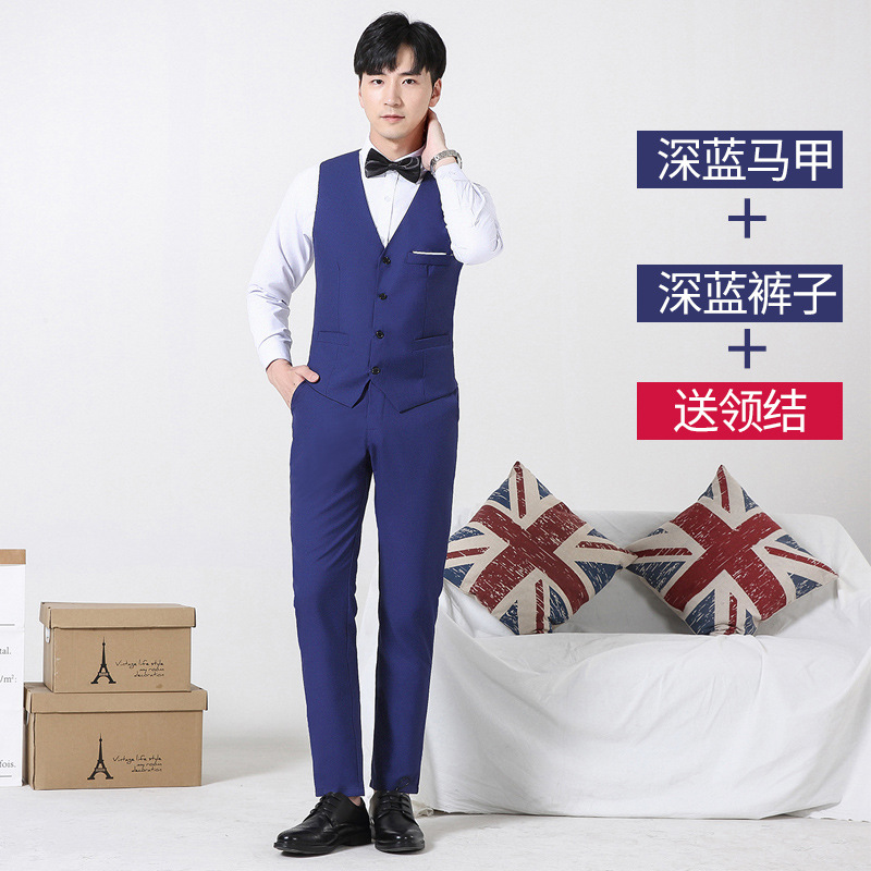 Dark blue vest pants with bow tiets