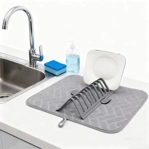 <b>Dish</b> Drying Mat <b>Rack</b> Folding Drain Pad for Kitchen Super Absorbent Foldable <b>Dish</b> Drying Mat with Stackable Shelf for Kitchen - Product Image 6