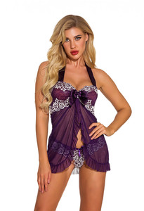 UD20 Nuevo Babydoll de Lencería Transparente con Escote Profundo en V y Bordado para Mujer - Product Image 5