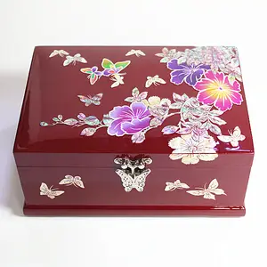 standard good price custom floral and butterflies pattern wooden jewelry box with display jewelry