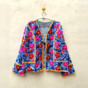 Chaqueta Bohemia Hecha a Mano para Mujer, Estilo Único, Bordado de Algodón, Acolchada, Transpirable, Acabado Ligero, Cómoda y Duradera - Product Image 1