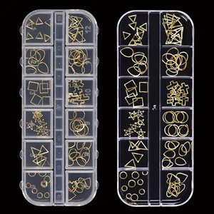 100pcs/盒金合金金属空心设计12种样式形状DIY指甲饰品装饰3d指甲艺术饰品