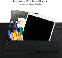 Tas Organizer Portofolio Seni dari Nilon Hitam dengan Pegangan dan Kantong Resleting untuk Papan Sketsa