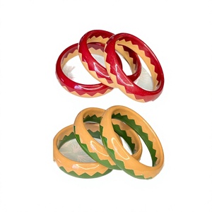 Nueva Pulsera de Resina Zigzag Vintage para Mujer, Brazalete Hecho a Mano en Estilo Ángel Clásico para Ocasiones Navideñas, Artesanía al por Mayor - Product Image 1