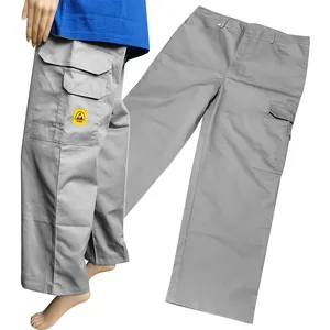 OEM gri % 67% Polyester % 31% pamuk + 2% karbon Fiber ESD antistatik pantolon Anti statik uzun pantolon sanayi için