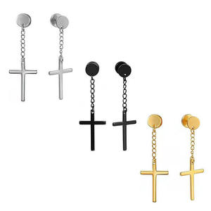 Cross Drop Earrings Stainless Steel 8mm Silver Black Gold Punk Hip Hop <b>Rock</b> Men Fashion <b>Jewelry</b> - Product Image 1